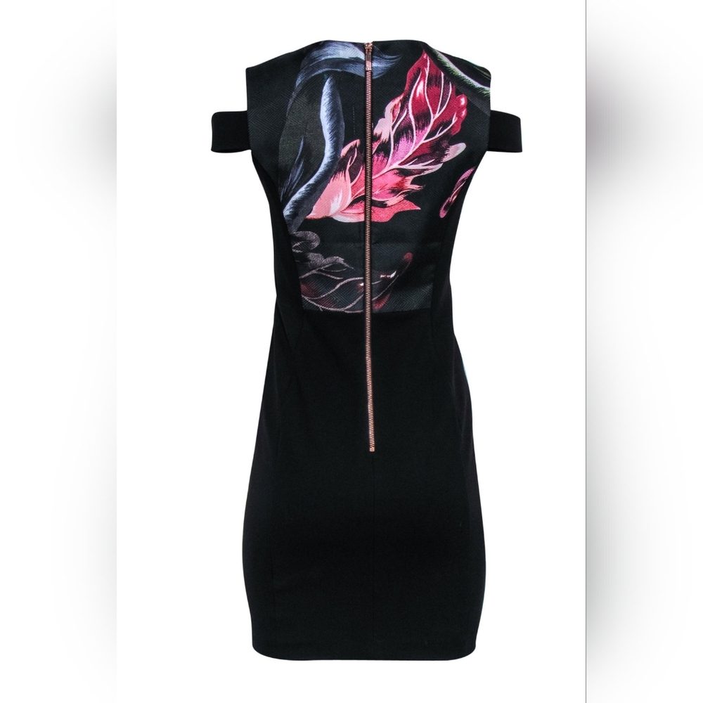 Black Floral Cold-Shoulder Sheath Dress - Picture 9 of 13